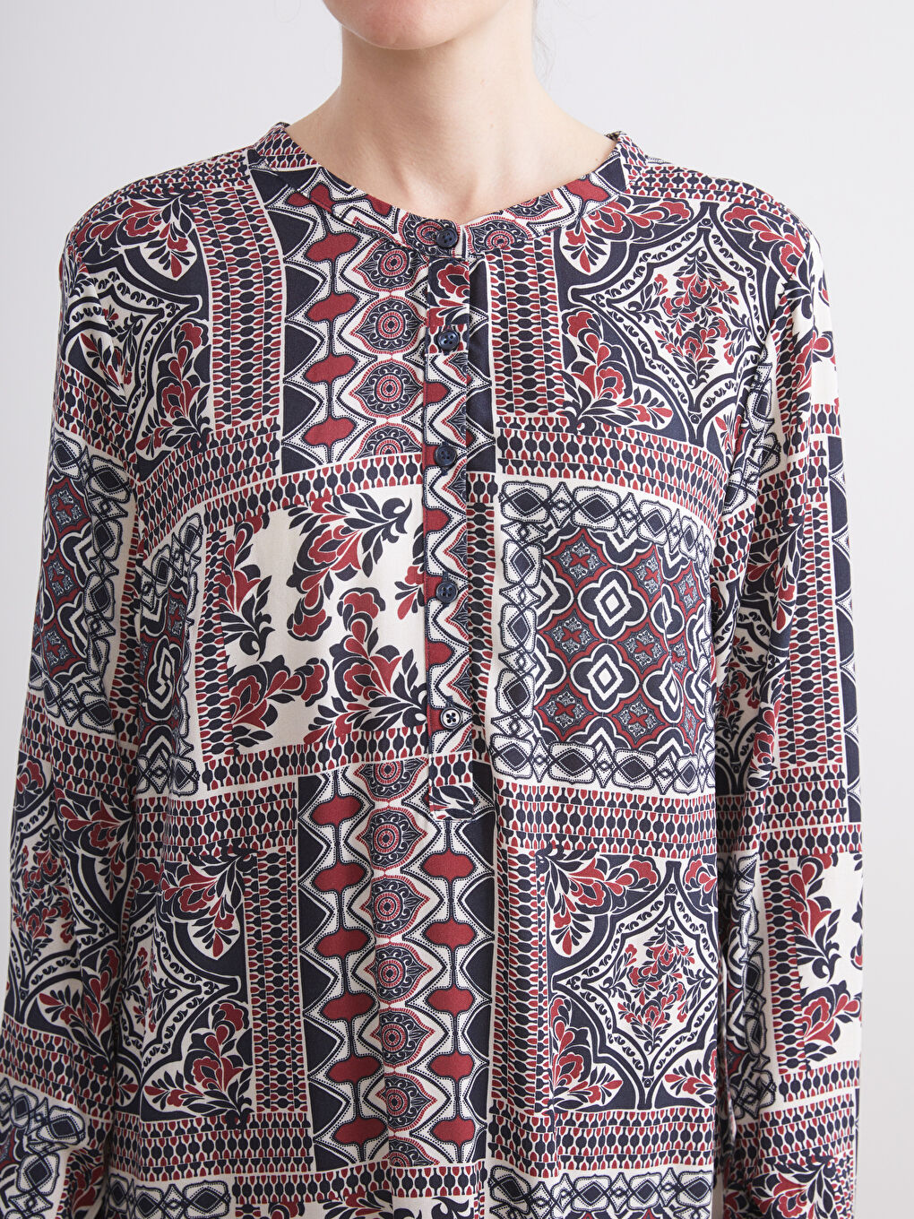 Bordo Bisiklet Yaka Etnik Desenli Kadın Tunik-3