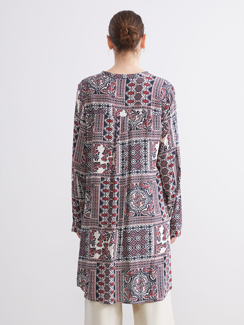 Bordo Bisiklet Yaka Etnik Desenli Kadın Tunik-4