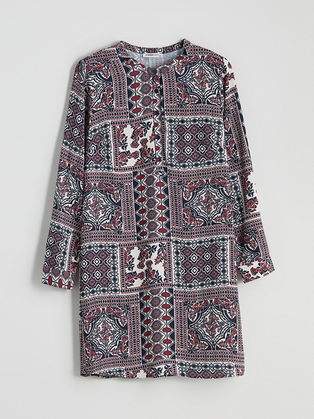 Bordo Bisiklet Yaka Etnik Desenli Kadın Tunik-6