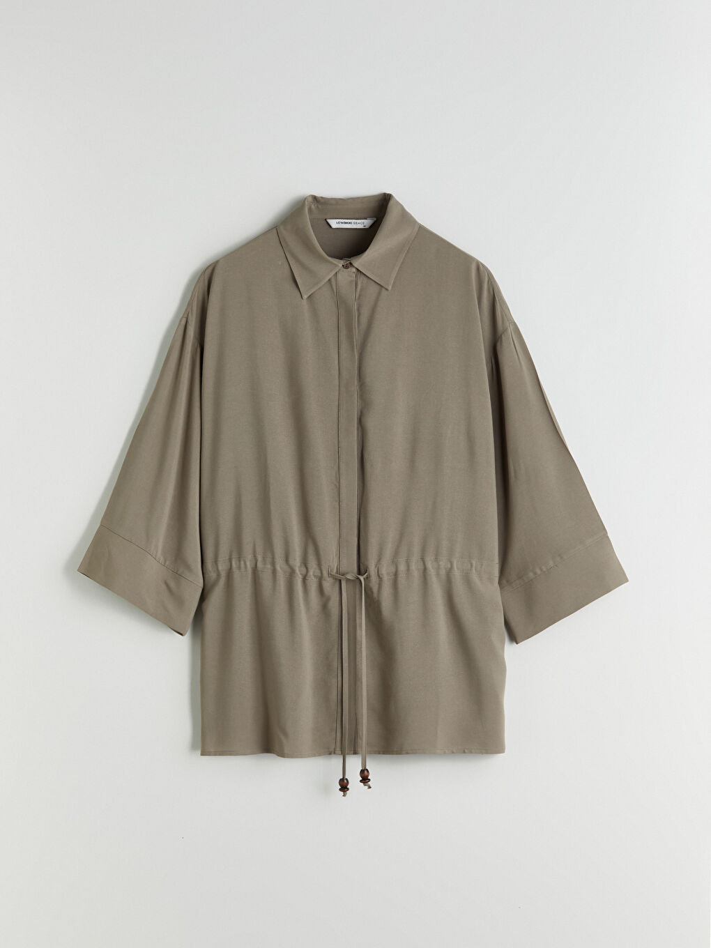 Bej Keten Karışımlı Kadın Gömlek-5