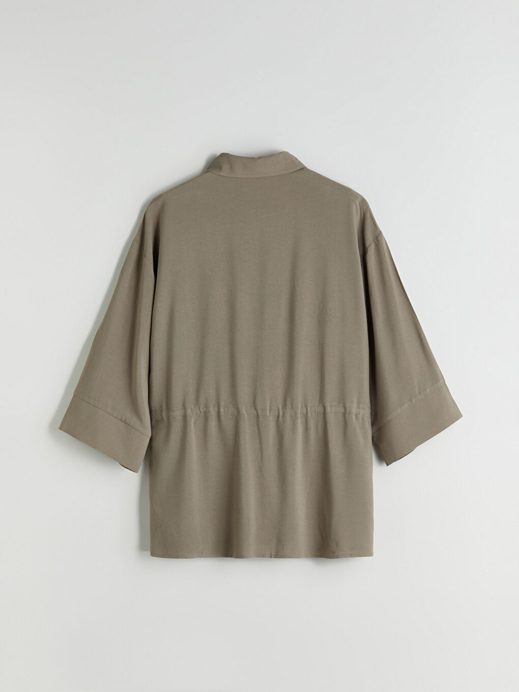 Bej Keten Karışımlı Kadın Gömlek-6