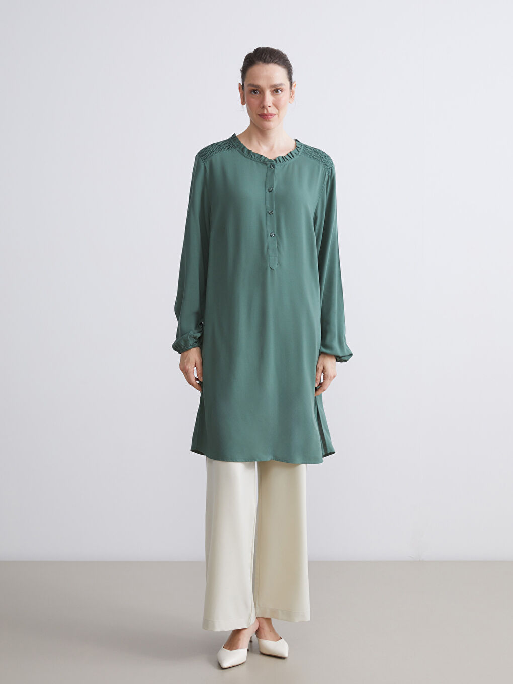 Yeşil Bisiklet Yaka Kadın Tunik-3