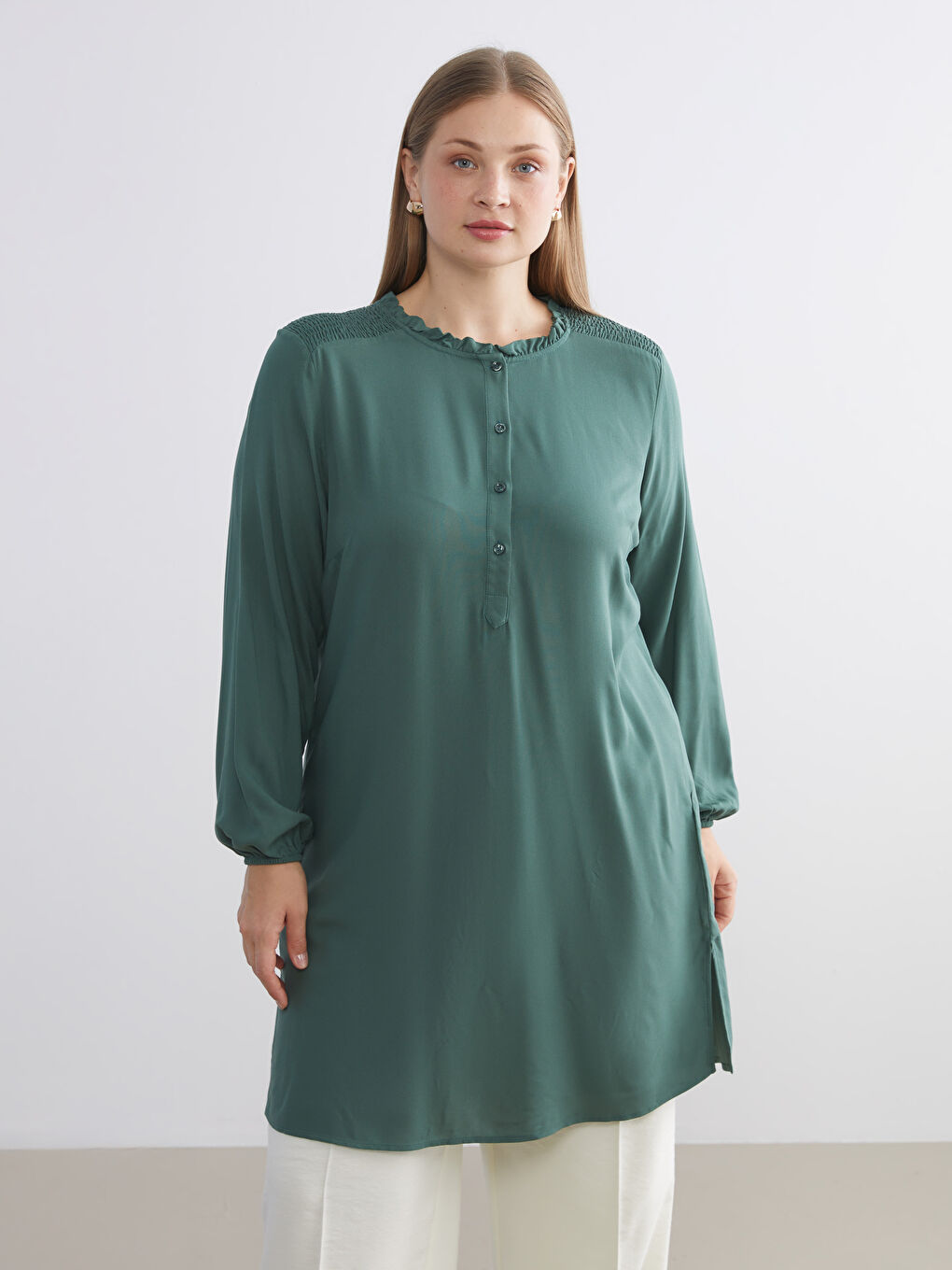 Yeşil Bisiklet Yaka Kadın Tunik-1