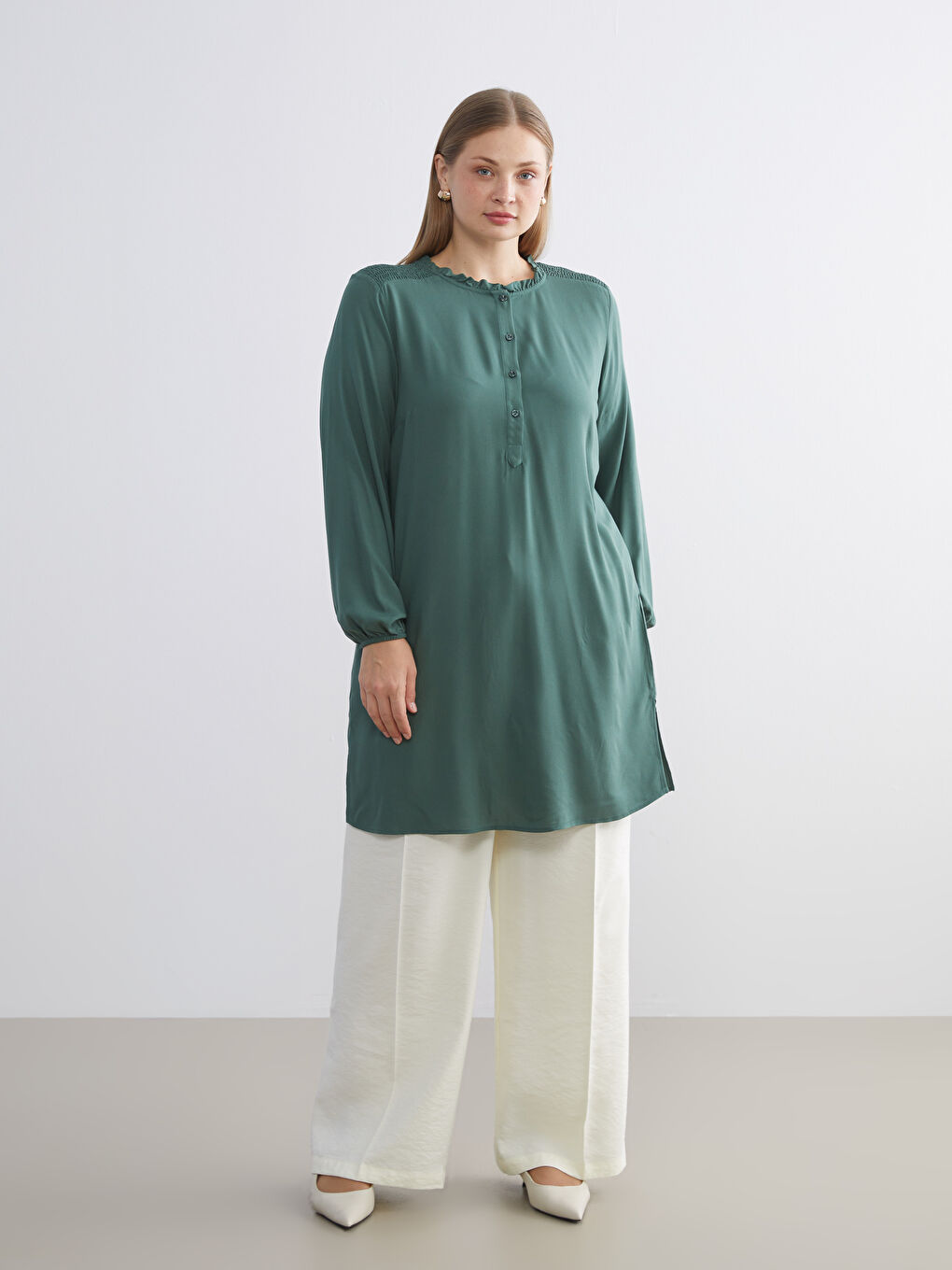 Yeşil Bisiklet Yaka Kadın Tunik-2