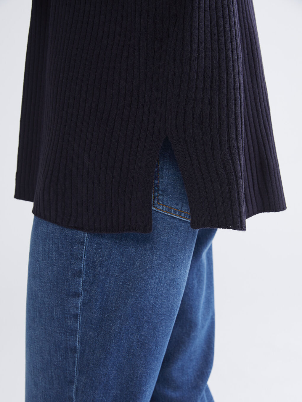 Lacivert Bisiklet Yaka Oversize Kadın Triko Kazak-2