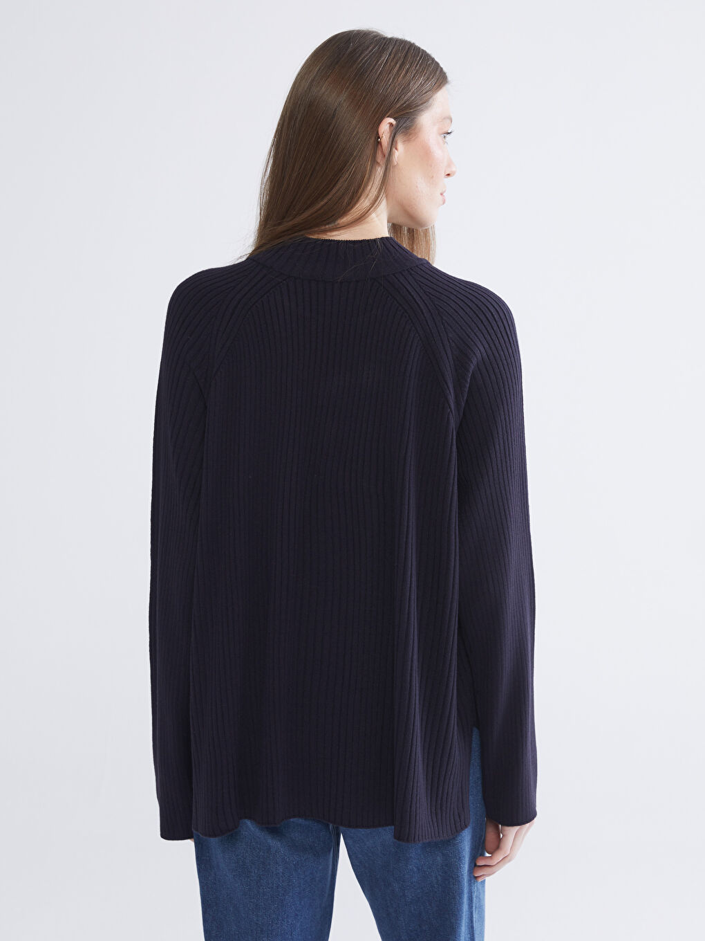 Lacivert Bisiklet Yaka Oversize Kadın Triko Kazak-3