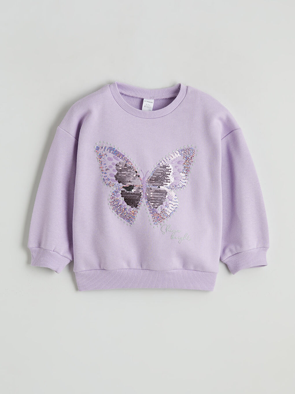 Lila Bisiklet Yaka Pul İşlemeli Kız Çocuk Kalın Sweatshirt