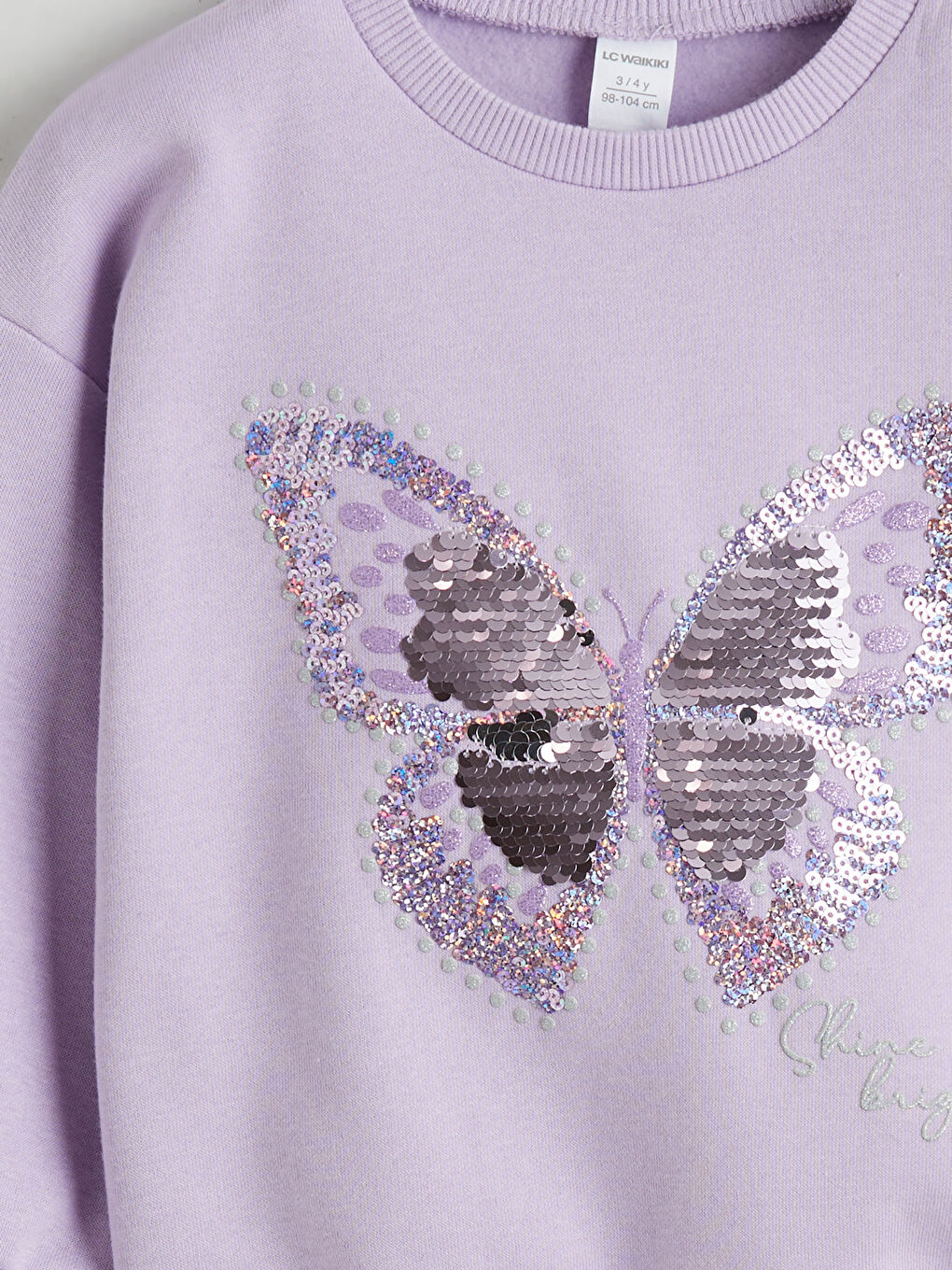 Lila Bisiklet Yaka Pul İşlemeli Kız Çocuk Kalın Sweatshirt-1