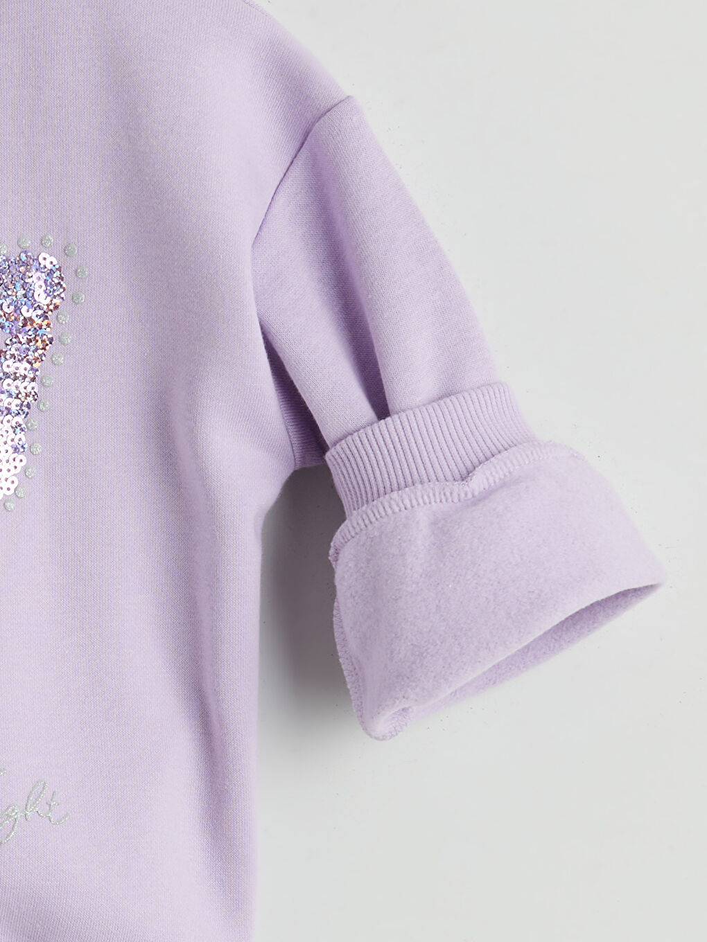 Lila Bisiklet Yaka Pul İşlemeli Kız Çocuk Kalın Sweatshirt-3