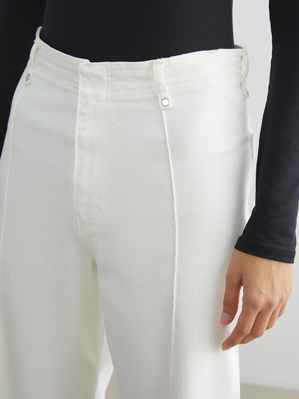 Beyaz Wideleg Kadın Jean Pantolon-2