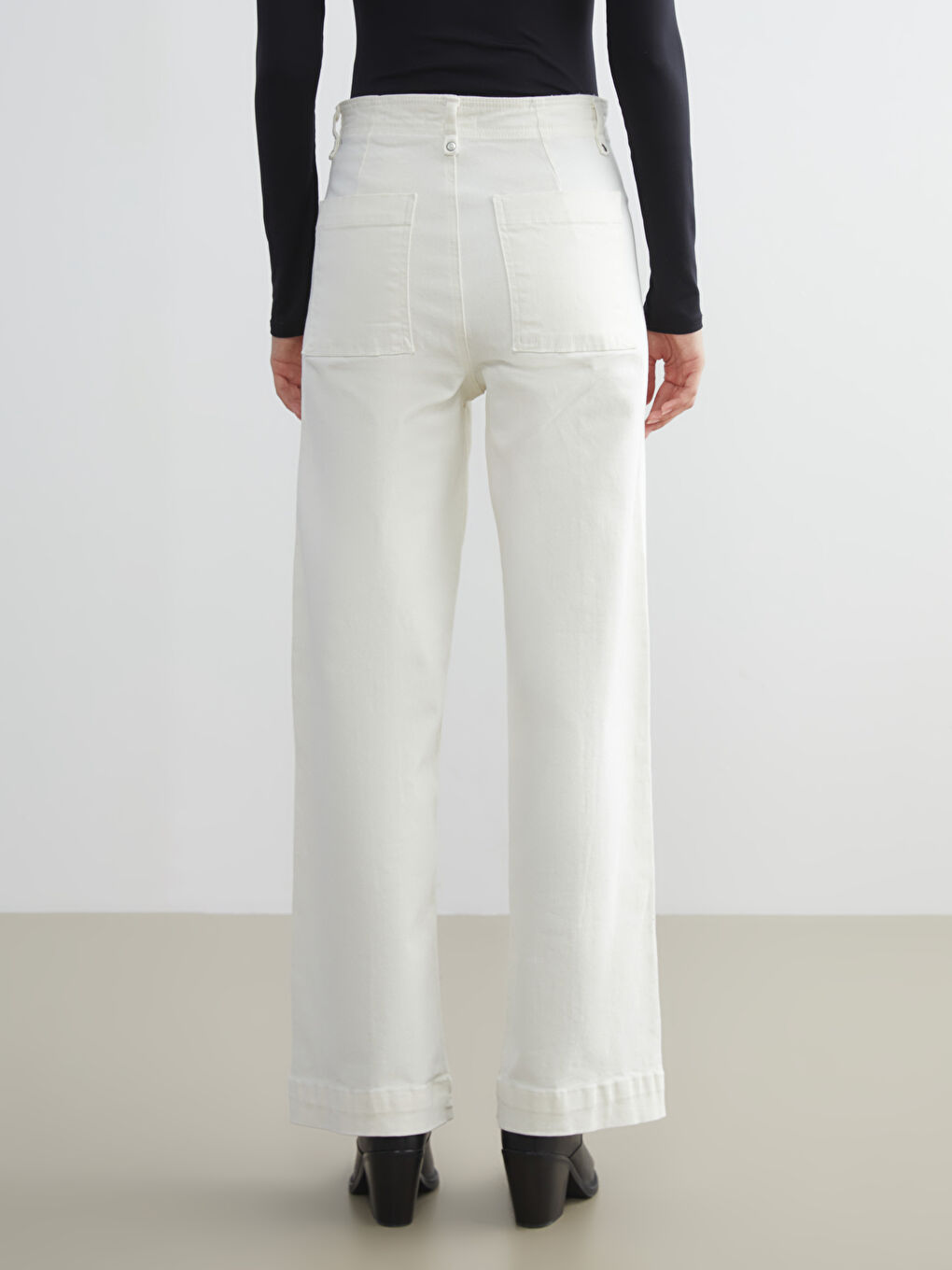 Beyaz Wideleg Kadın Jean Pantolon-3