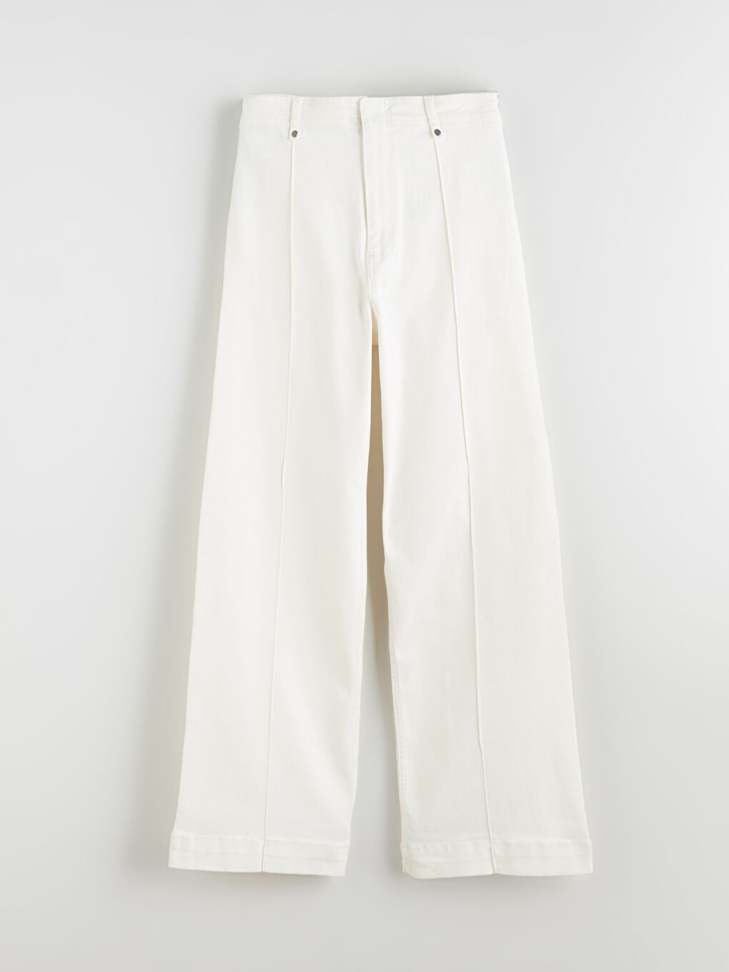 Beyaz Wideleg Kadın Jean Pantolon-4