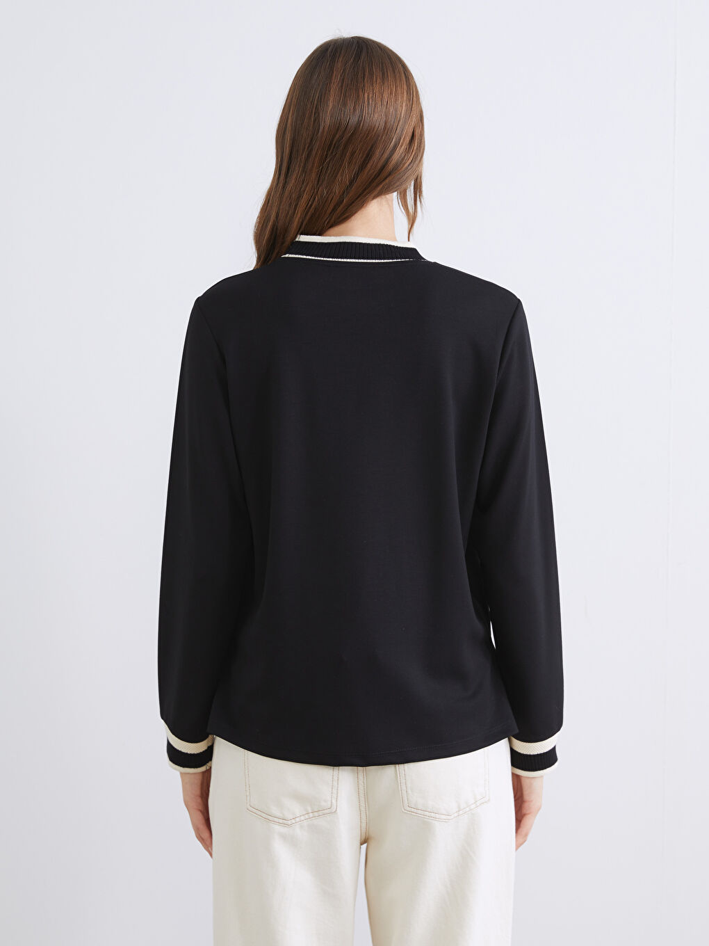 Siyah Dik Yaka Şerit Detaylı Kadın Sweatshirt Tunik-4