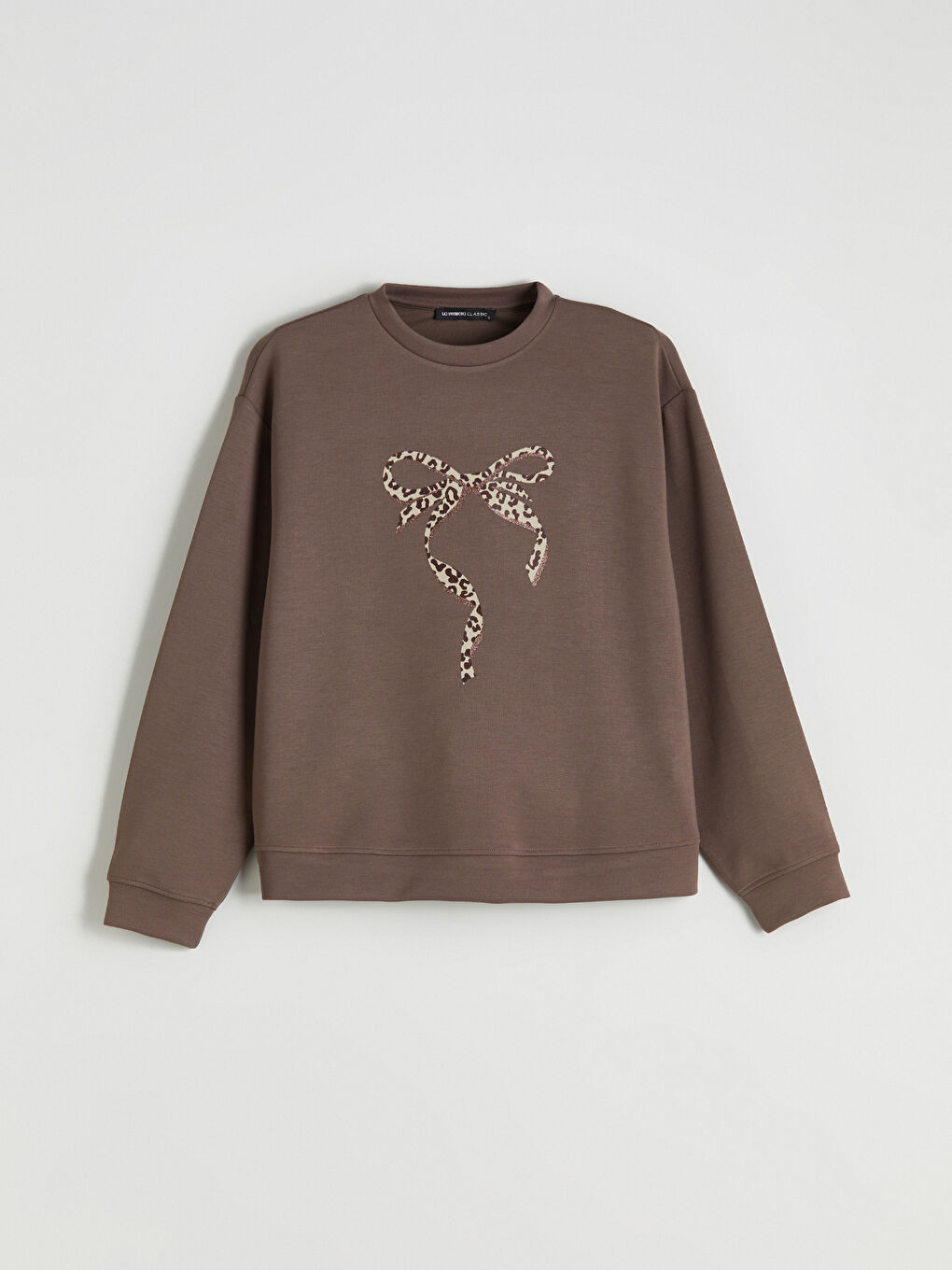 Kahverengi Bisiklet Yaka Baskılı Oversize Kadın Sweatshirt-4