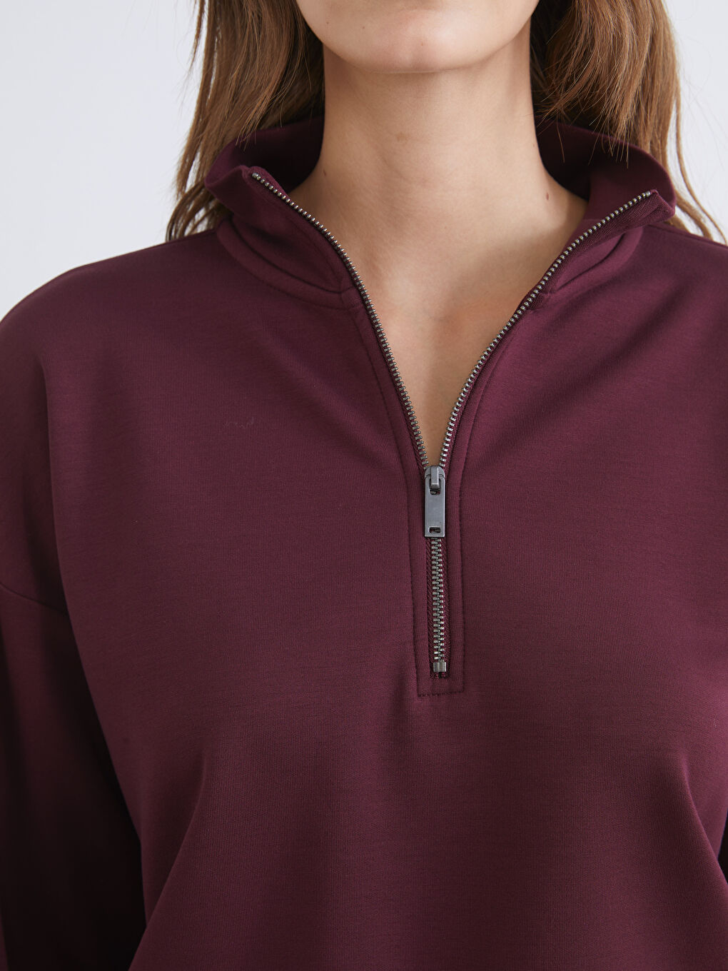 Mürdüm Dik Yaka Kadın Sweatshirt-2