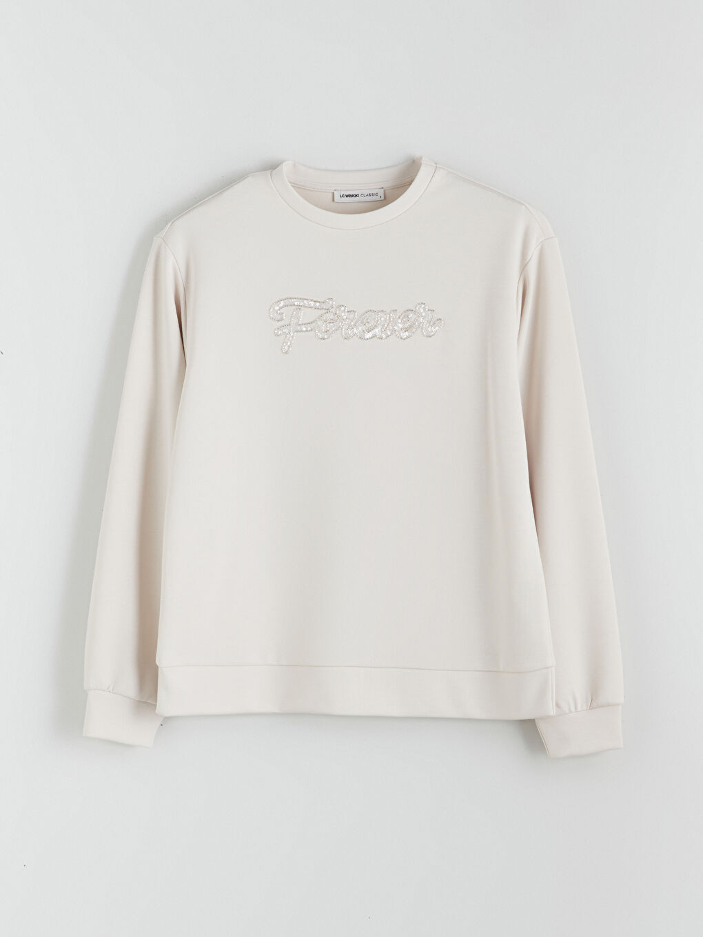 Gri Bisiklet Yaka Taşlı Kadın Sweatshirt-4