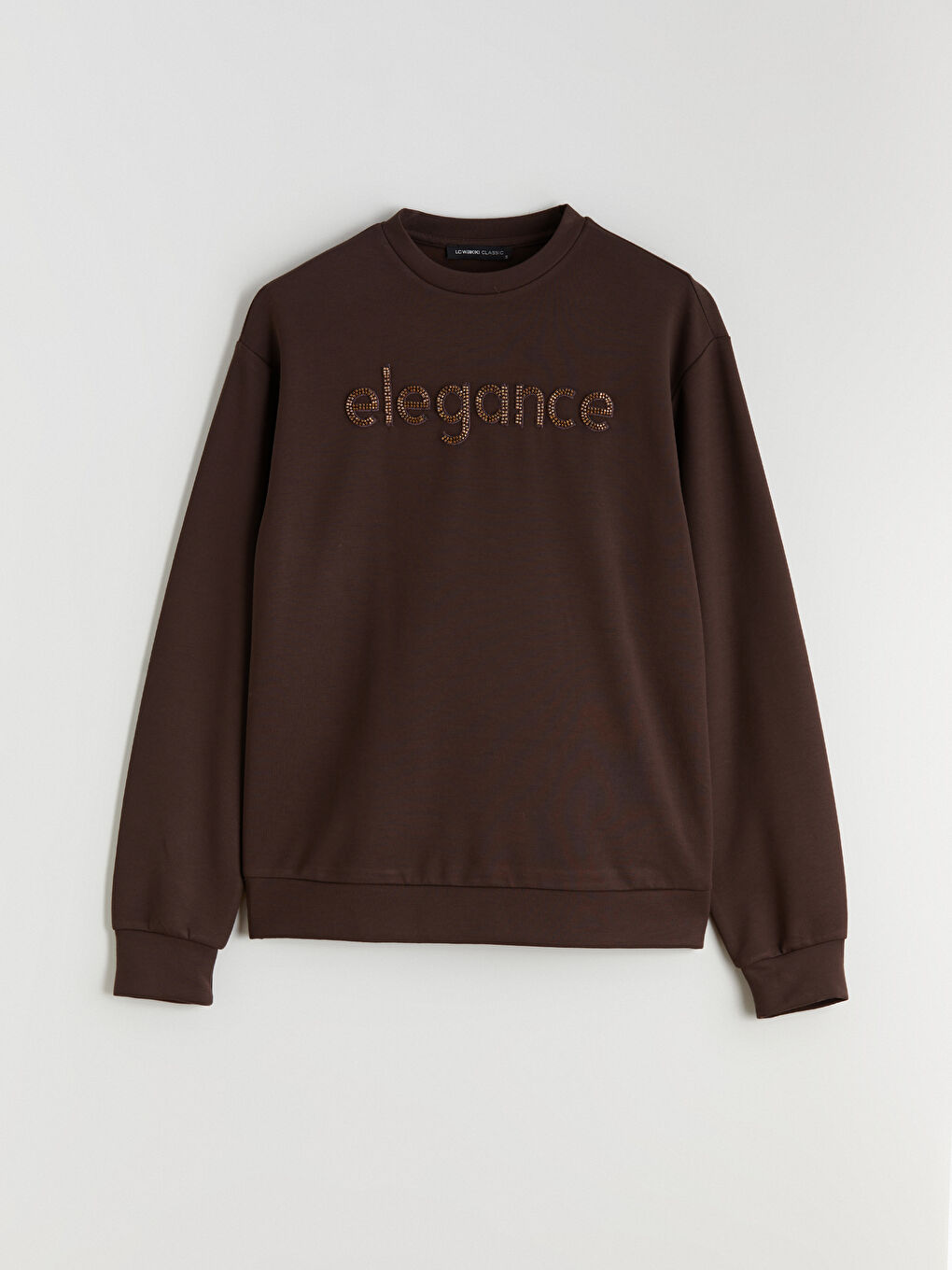 Kahverengi Bisiklet Yaka Taşlı Kadın Sweatshirt-4