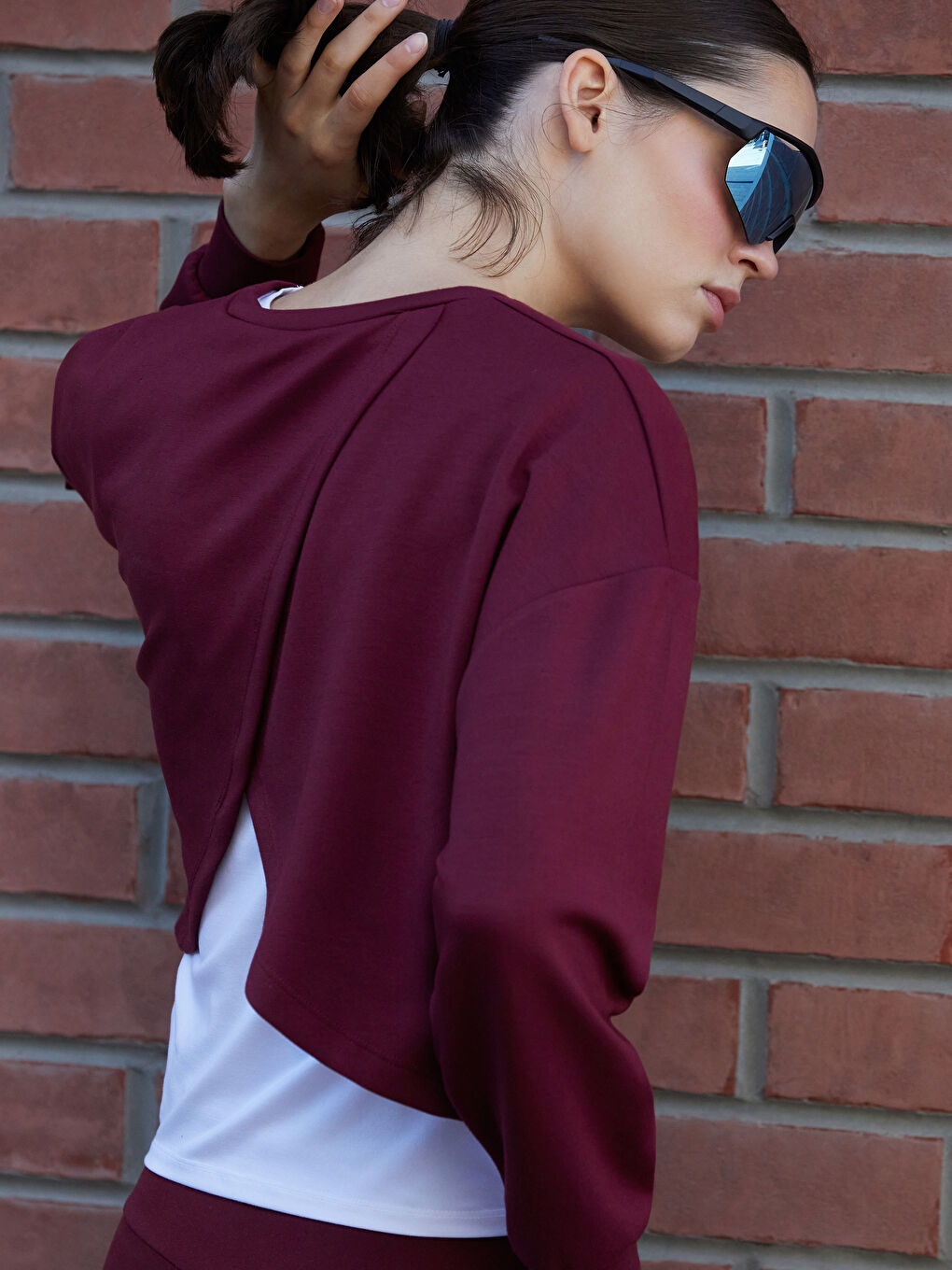 Mürdüm Bisiklet Yaka Modal Karışımlı Kadın Sweatshirt