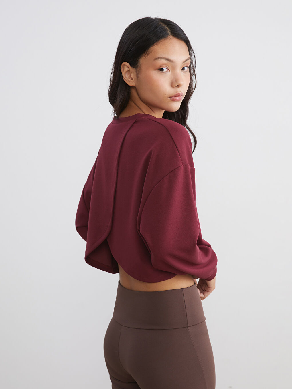 Mürdüm Bisiklet Yaka Modal Karışımlı Kadın Sweatshirt-1