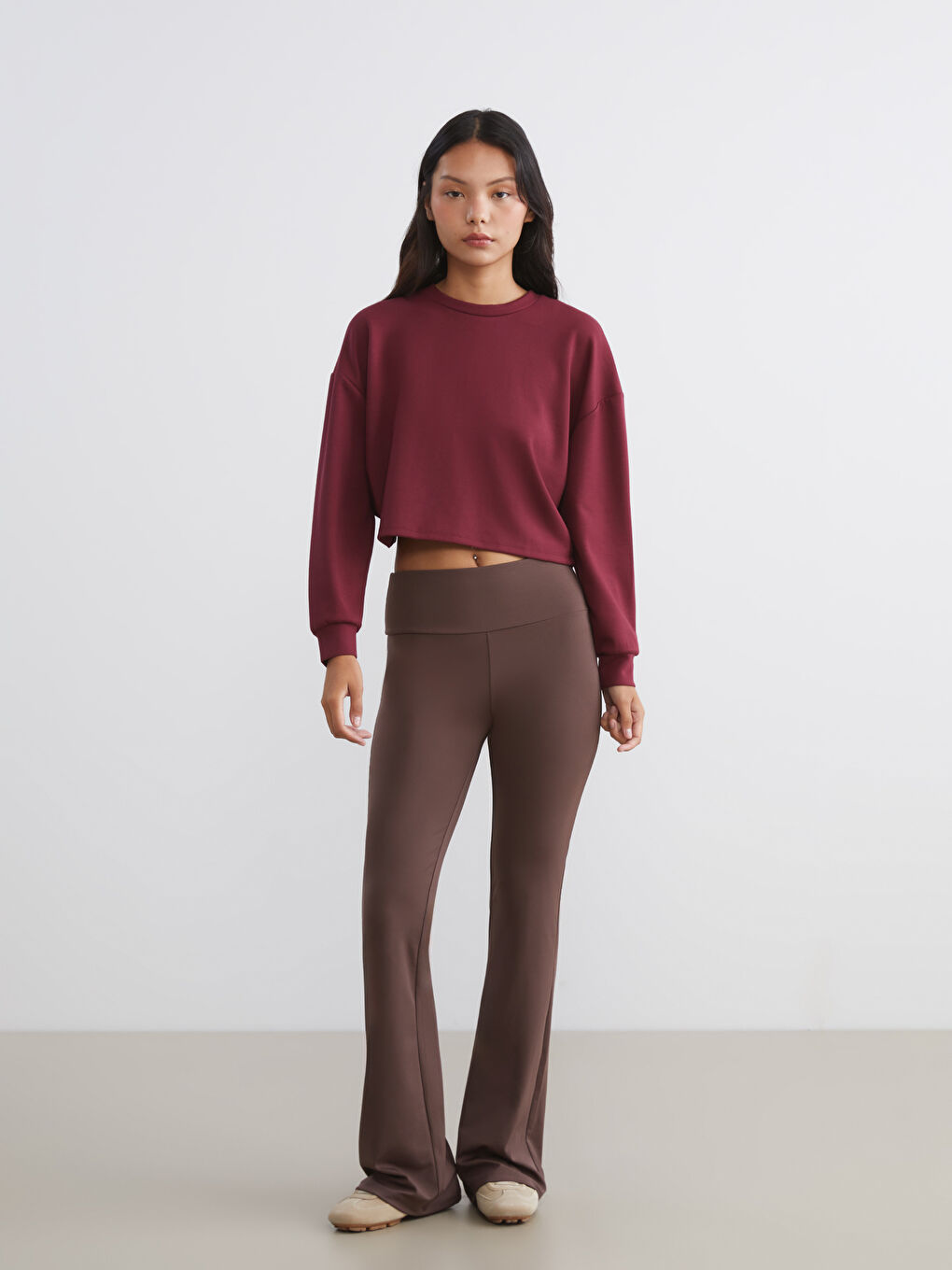 Mürdüm Bisiklet Yaka Modal Karışımlı Kadın Sweatshirt-2