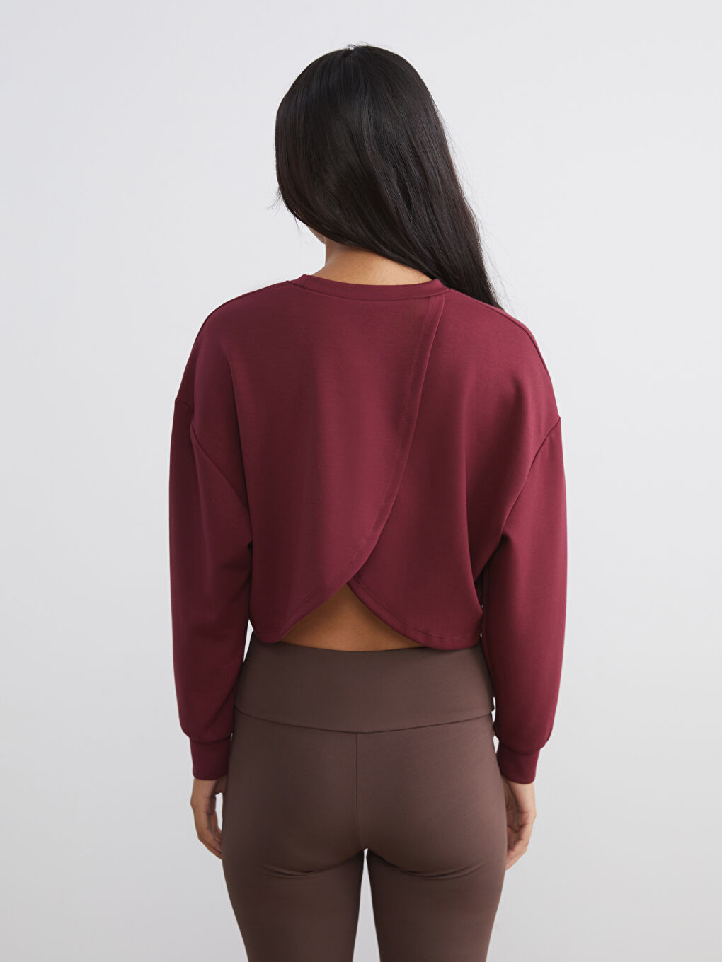 Mürdüm Bisiklet Yaka Modal Karışımlı Kadın Sweatshirt-4