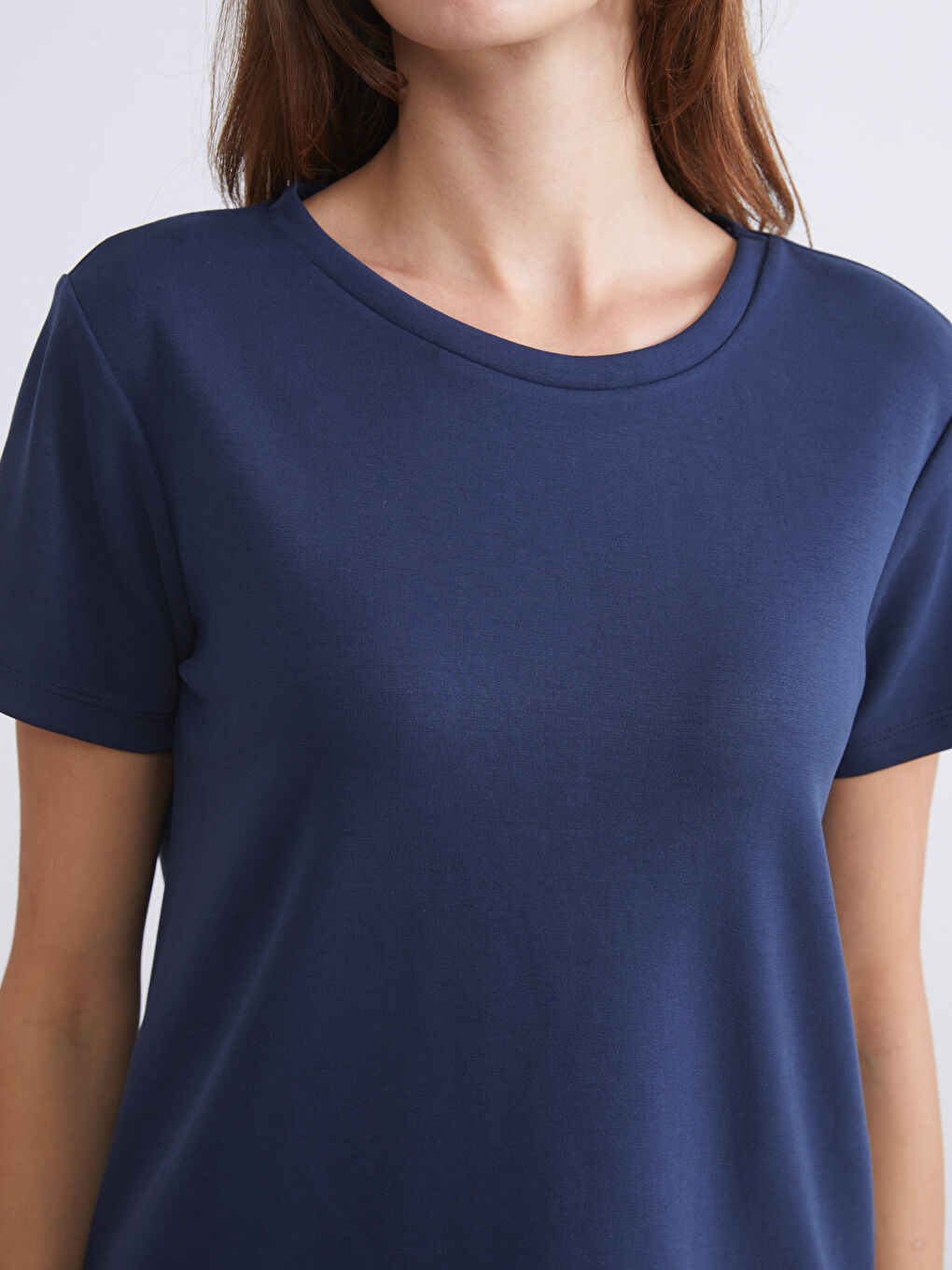 Lacivert Bisiklet Yaka Kadın Tişört-2