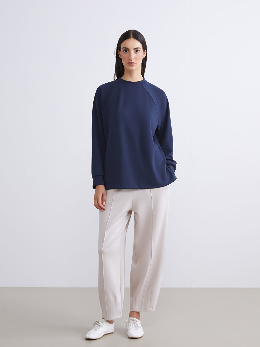 Crew Neck Oversize Women's Sweatshirt Tunic-1