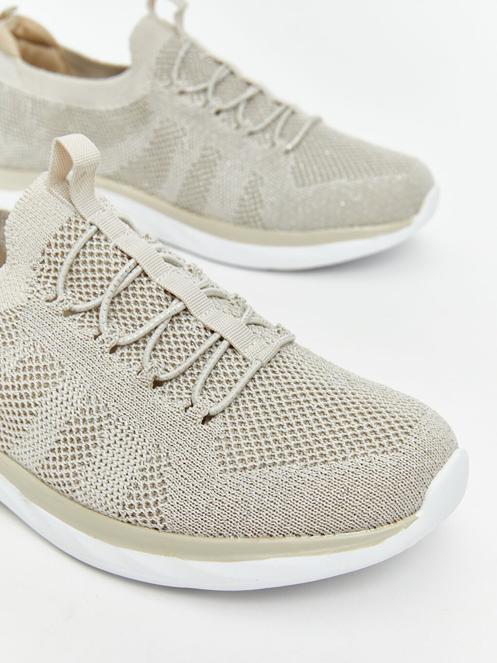 Bej File Detaylı Bağcıklı Kadın Spor Ayakkabı-2