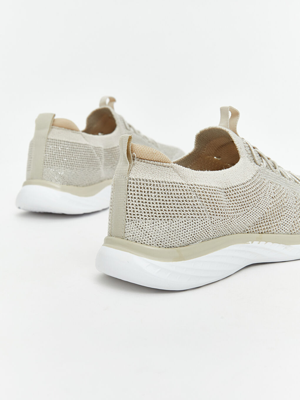 Bej File Detaylı Bağcıklı Kadın Spor Ayakkabı-4