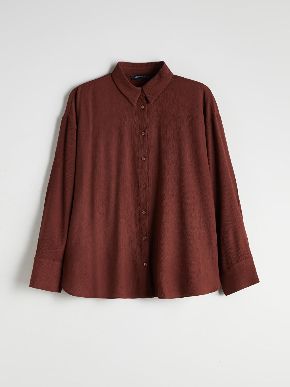 Kahverengi Dokulu Oversize Kadın Gömlek-4