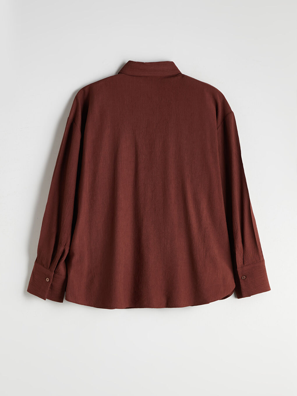 Kahverengi Dokulu Oversize Kadın Gömlek-5