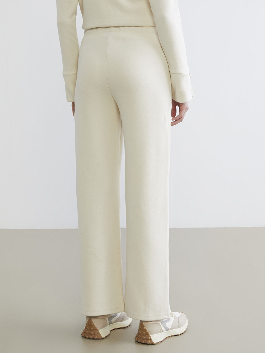 әйелдерге арналған серпімді белдік кең балақ спорттық шалбар-3