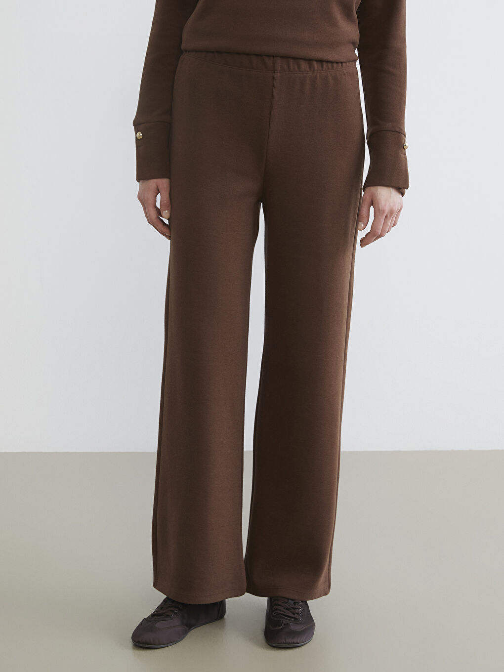 әйелдерге арналған серпімді белдік кең балақ спорттық шалбар-1