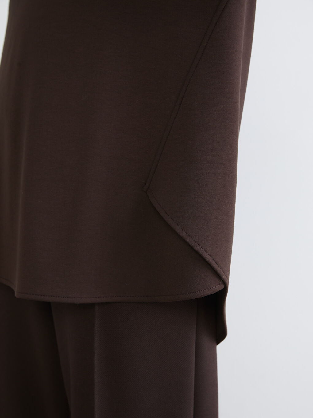 Kahverengi Dik Yaka Oversize Kadın Tunik-3