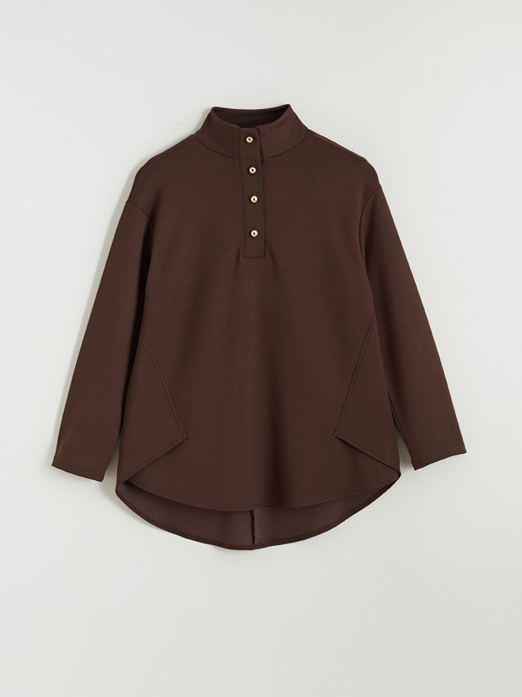 Kahverengi Dik Yaka Oversize Kadın Tunik-6