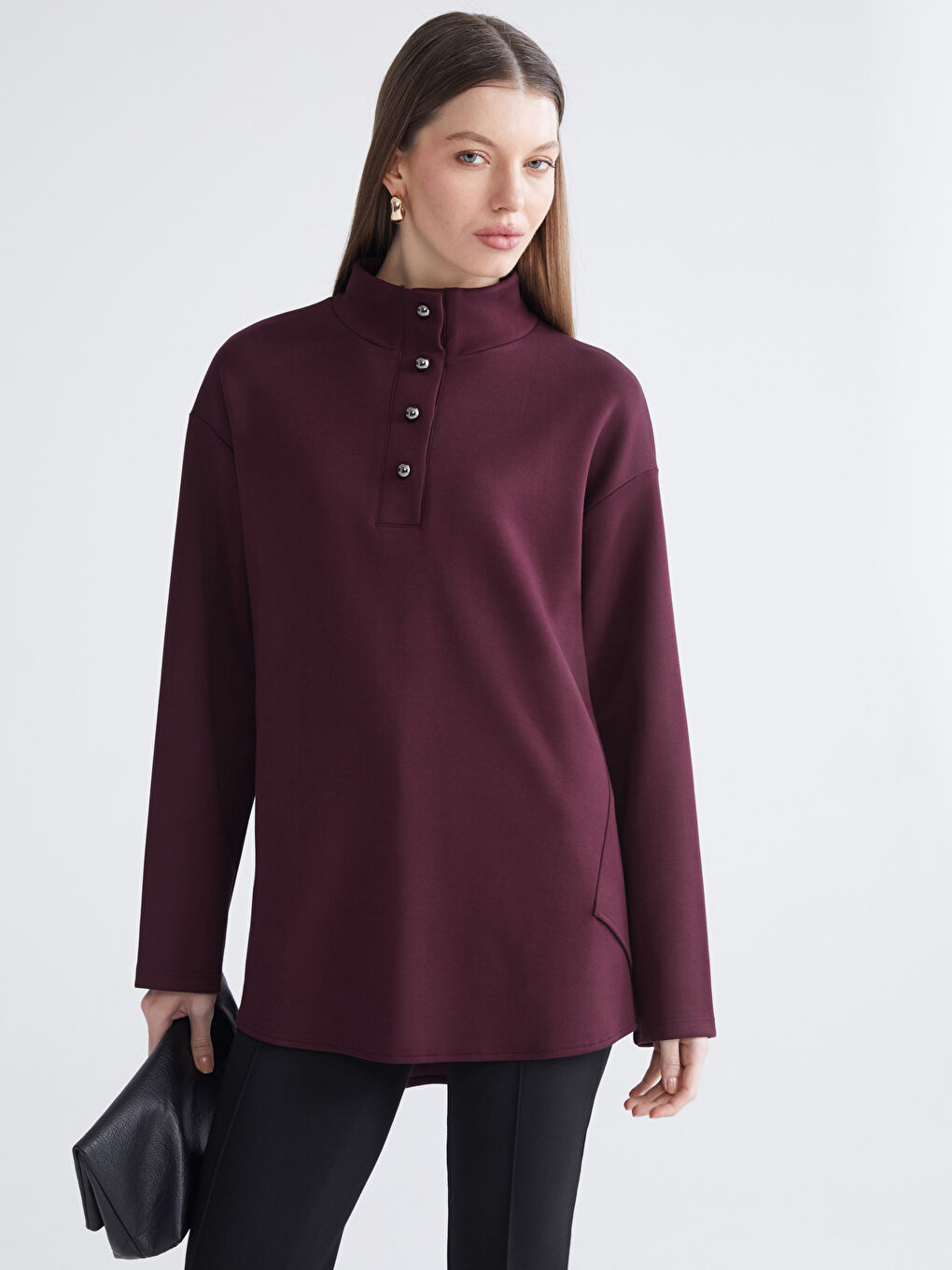 Funnel Neck Oversize Women's Tunic
