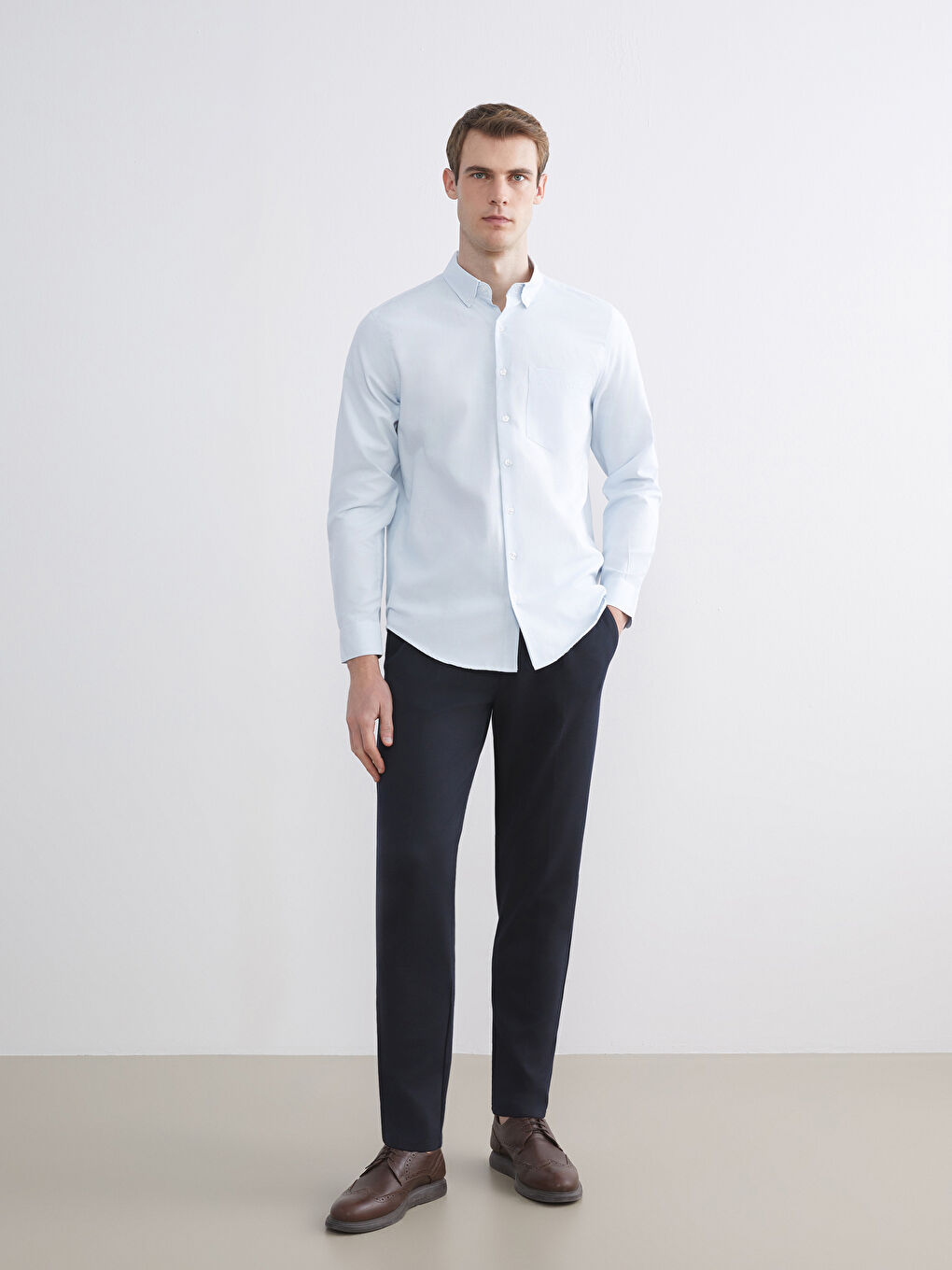 Mavi Regular Fit Uzun Kollu Armürlü Erkek Gömlek-1