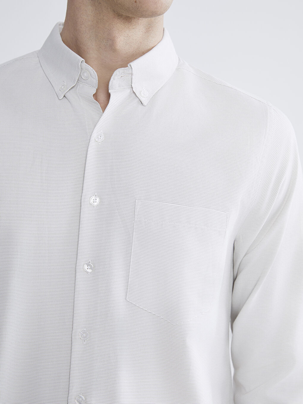 Bej Regular Fit Uzun Kollu Armürlü Erkek Gömlek-2