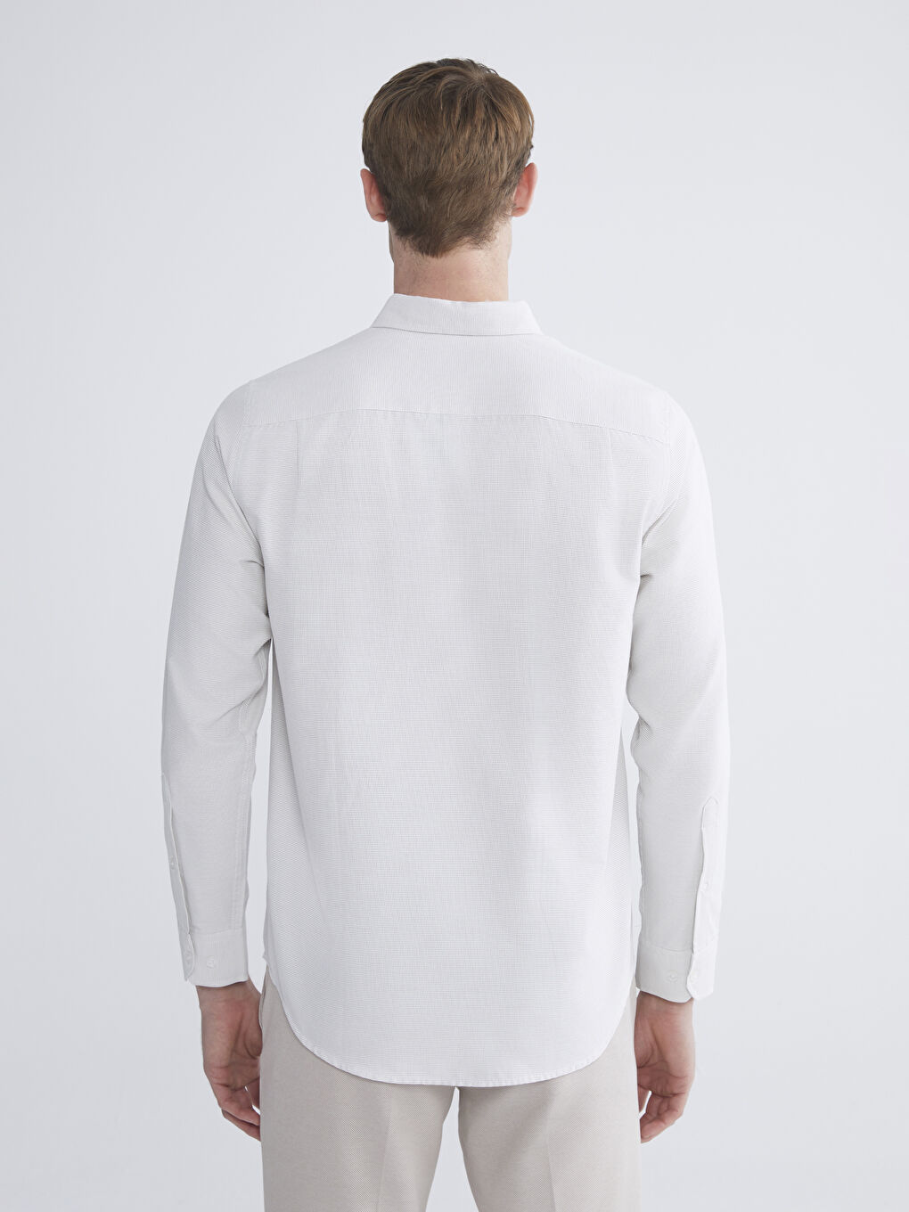 Bej Regular Fit Uzun Kollu Armürlü Erkek Gömlek-3