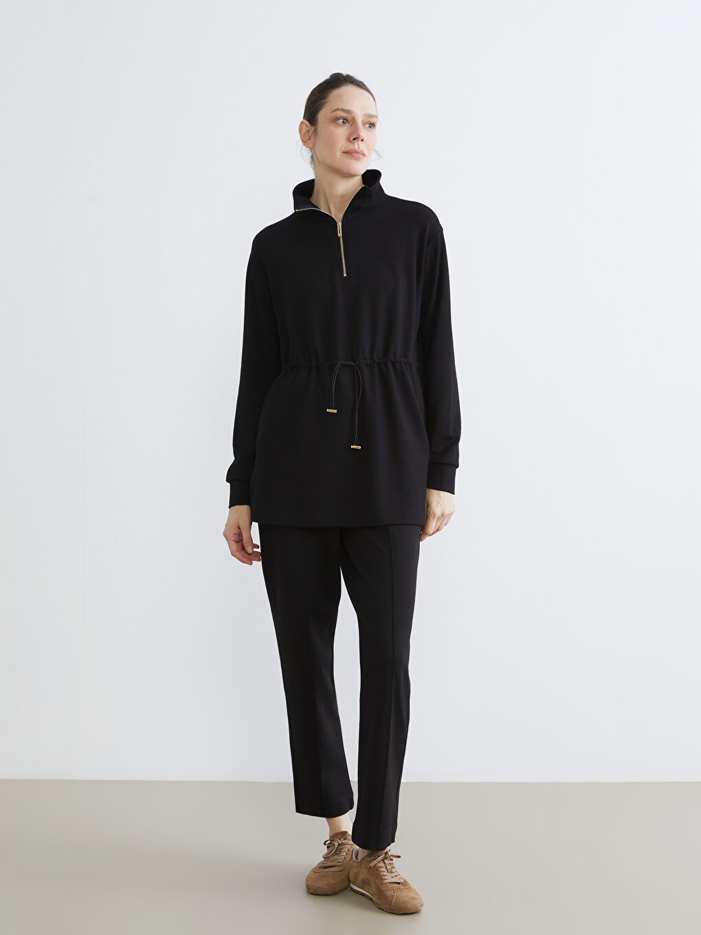 Siyah Dik Yaka Oversize Kadın Sweatshirt Tunik-2