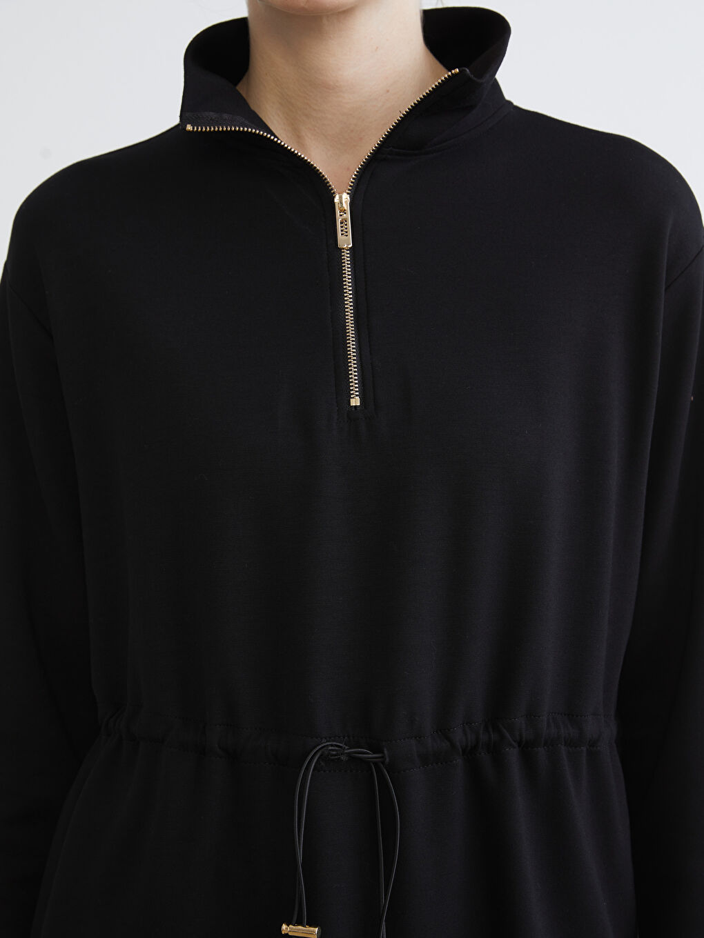 Siyah Dik Yaka Oversize Kadın Sweatshirt Tunik-3