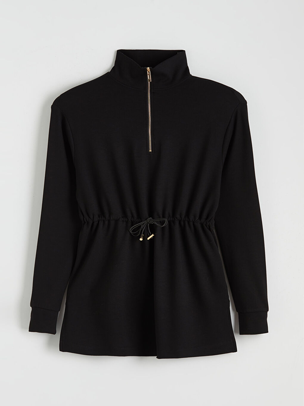 Siyah Dik Yaka Oversize Kadın Sweatshirt Tunik-6