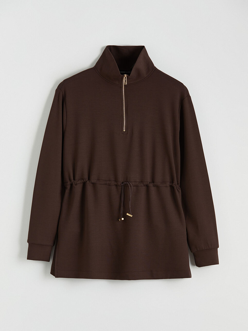 Kahverengi Dik Yaka Oversize Kadın Sweatshirt Tunik-6