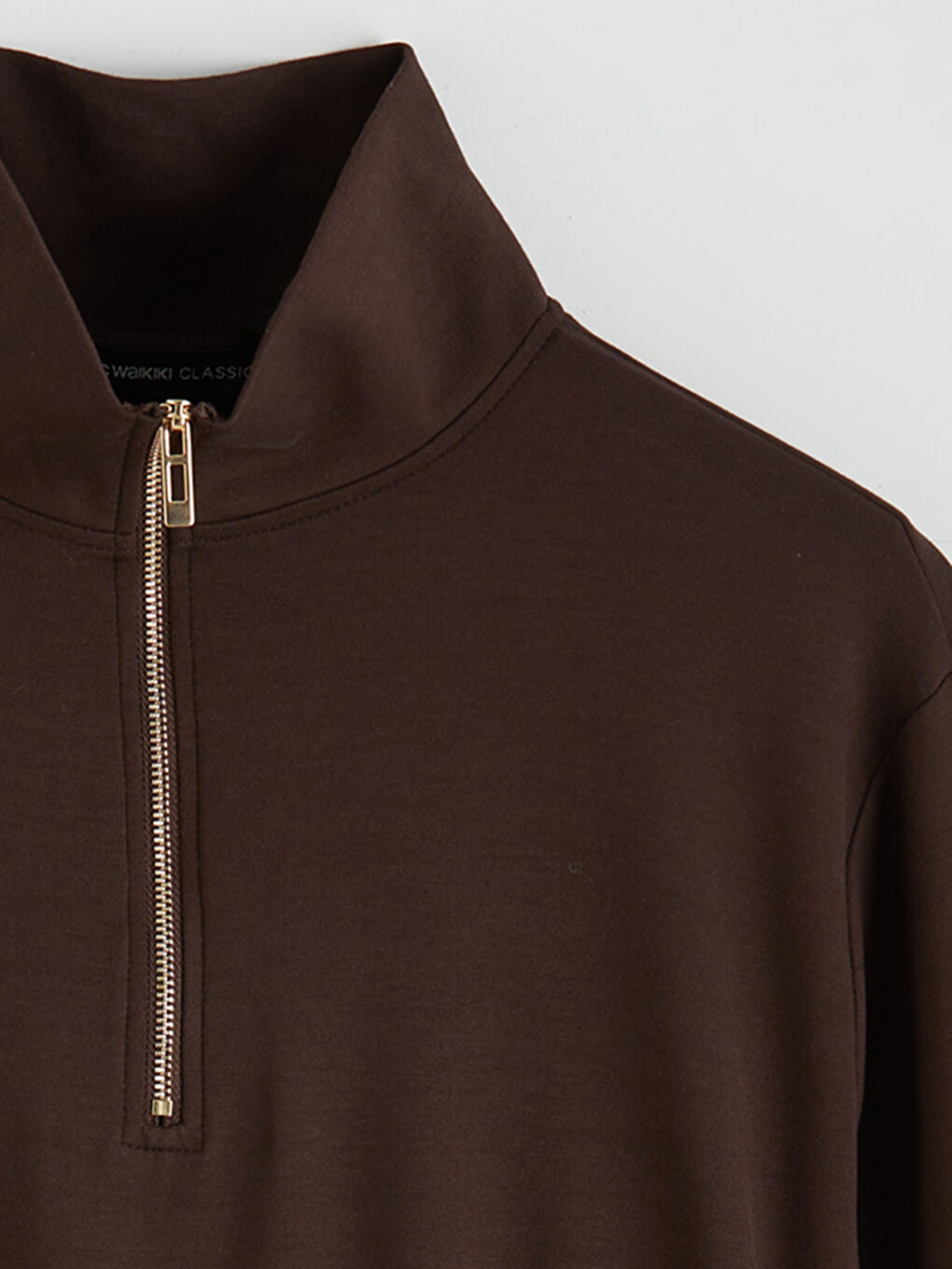 Kahverengi Dik Yaka Oversize Kadın Sweatshirt Tunik-7