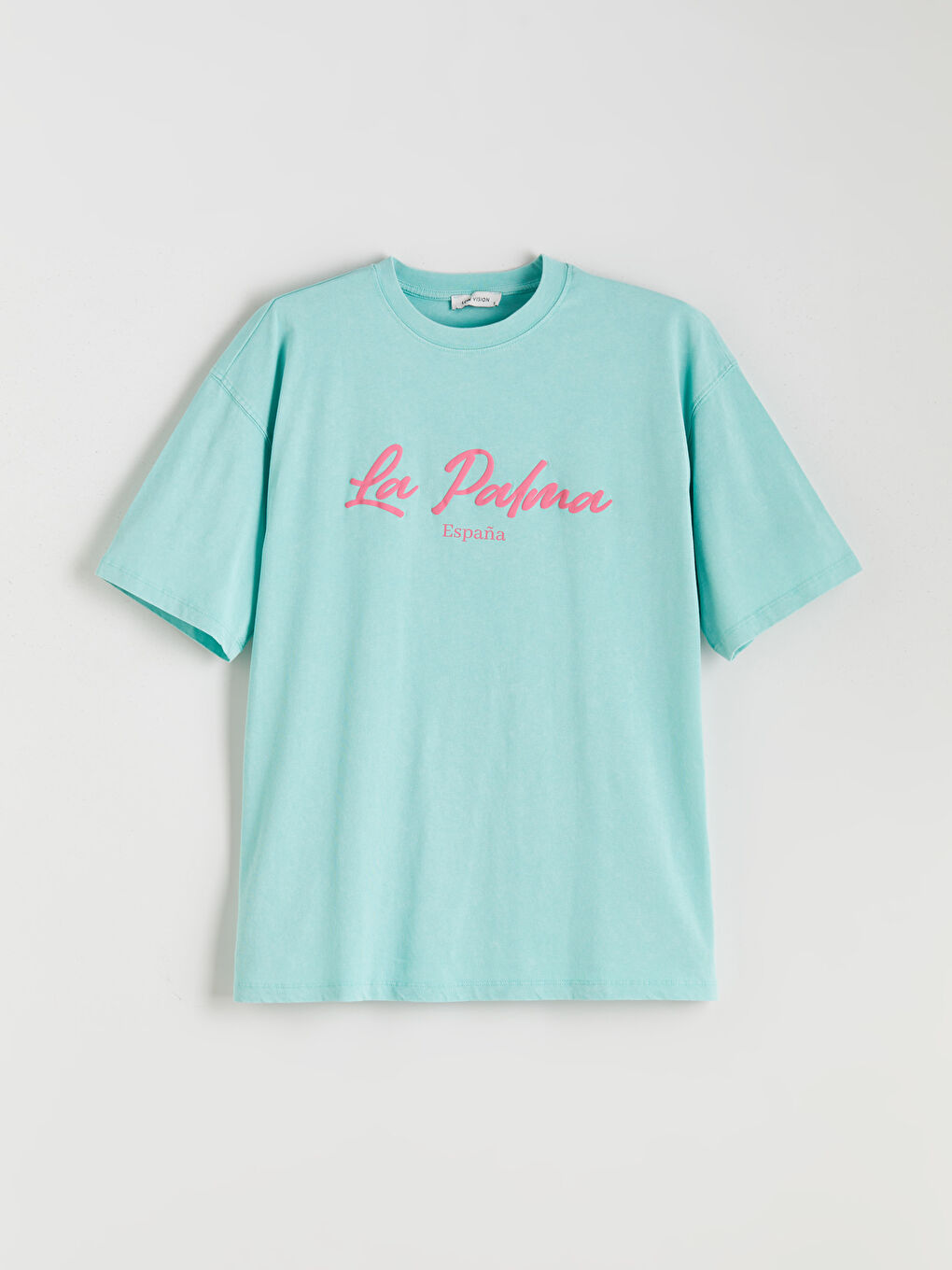 Yeşil Bisiklet Yaka Baskılı Oversize Kadın Tişört-4