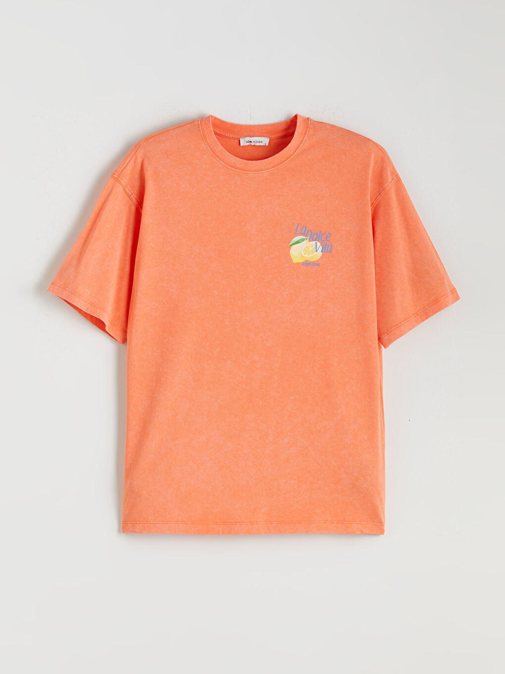 Mercan Bisiklet Yaka Baskılı Oversize Kadın Tişört-4