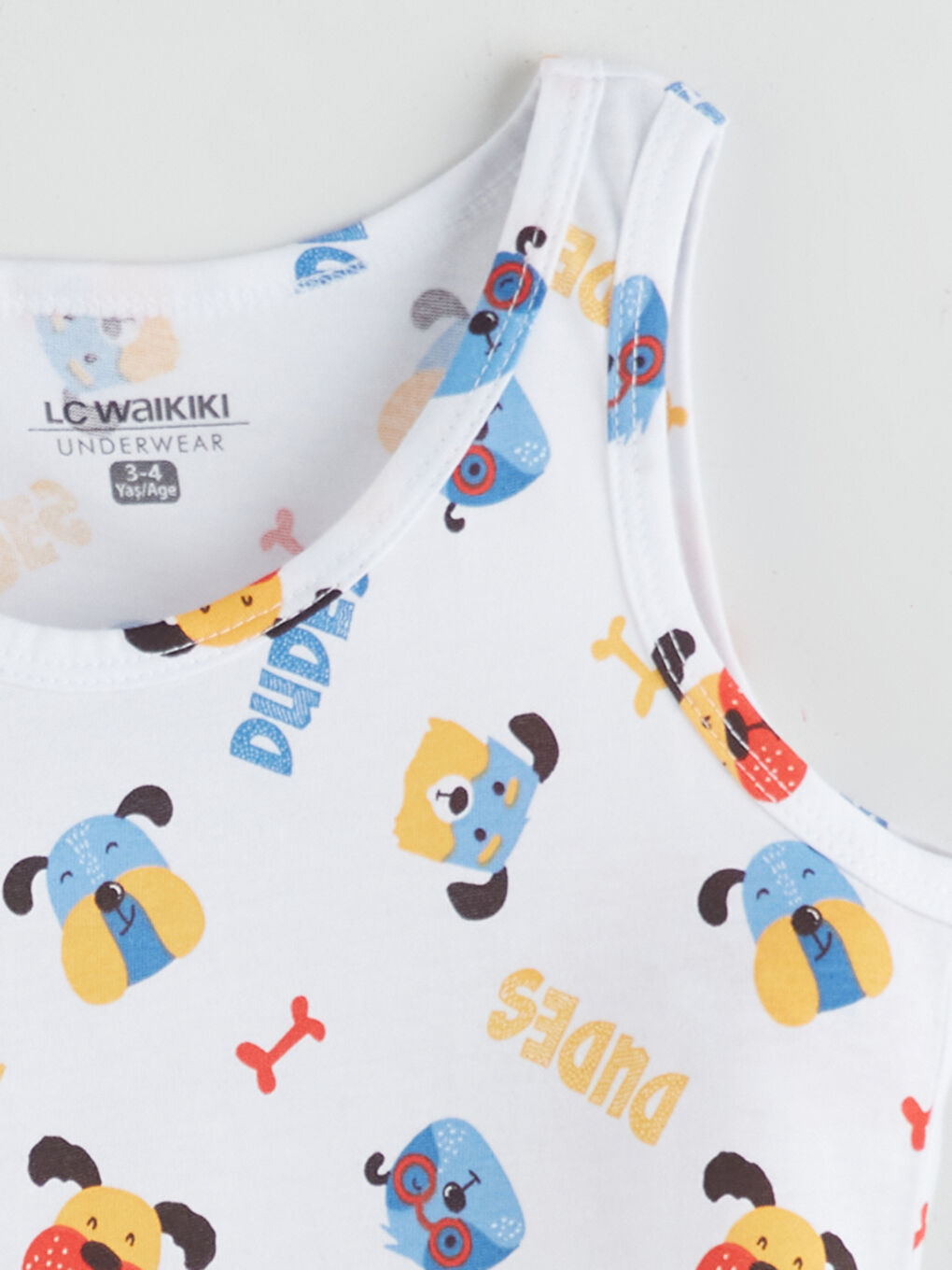 Beyaz Bisiklet Yaka Baskılı Erkek Çocuk Atlet-1