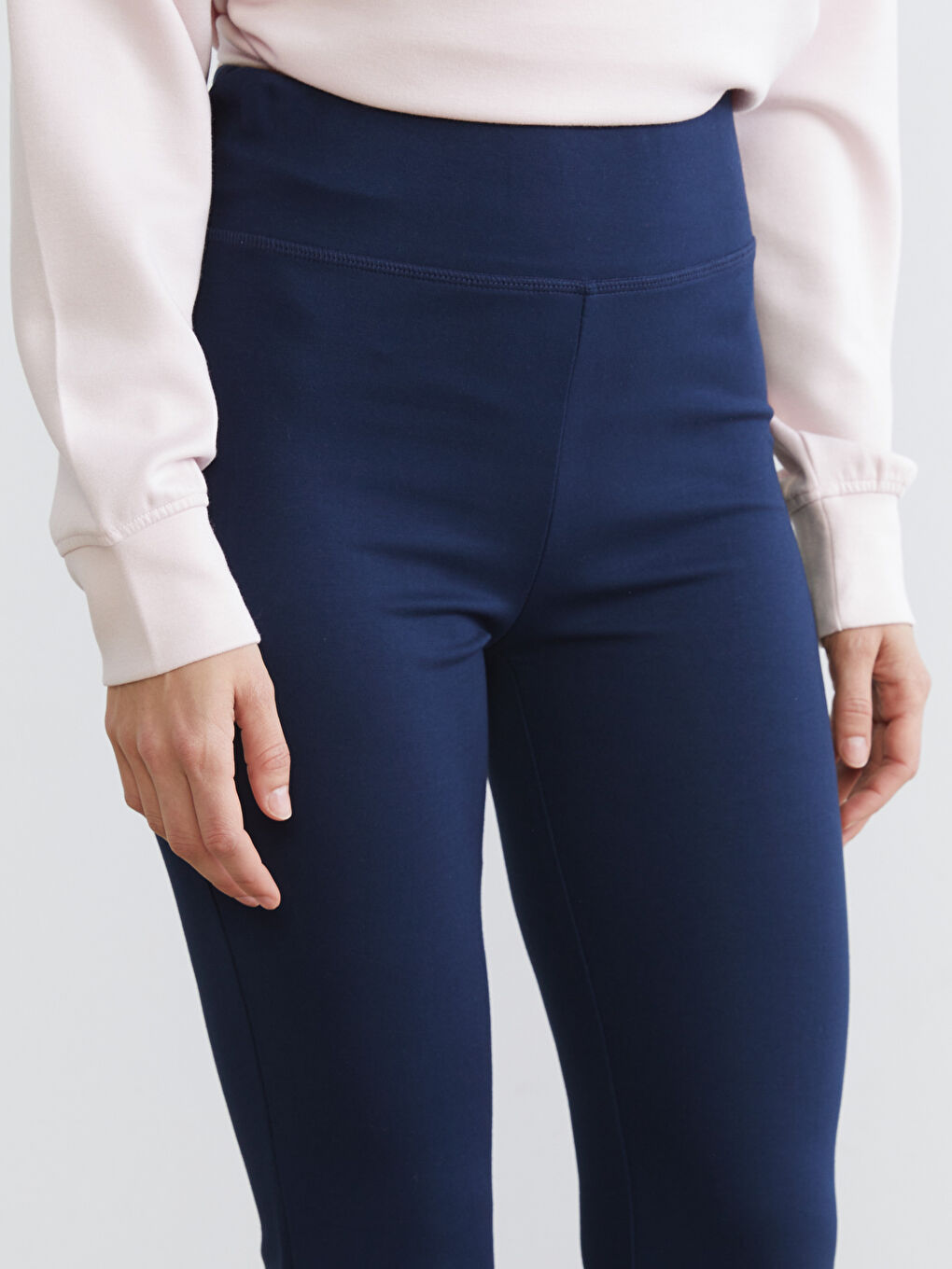 Lacivert Beli Lastikli İspanyol Paça Kadın Eşofman Altı-2