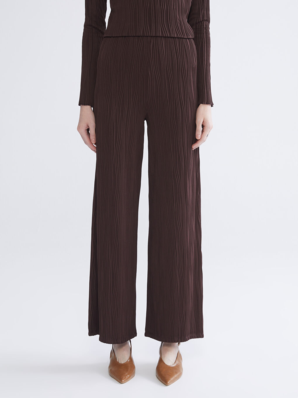 Elasticated Waist Textured Women's Trousers-1