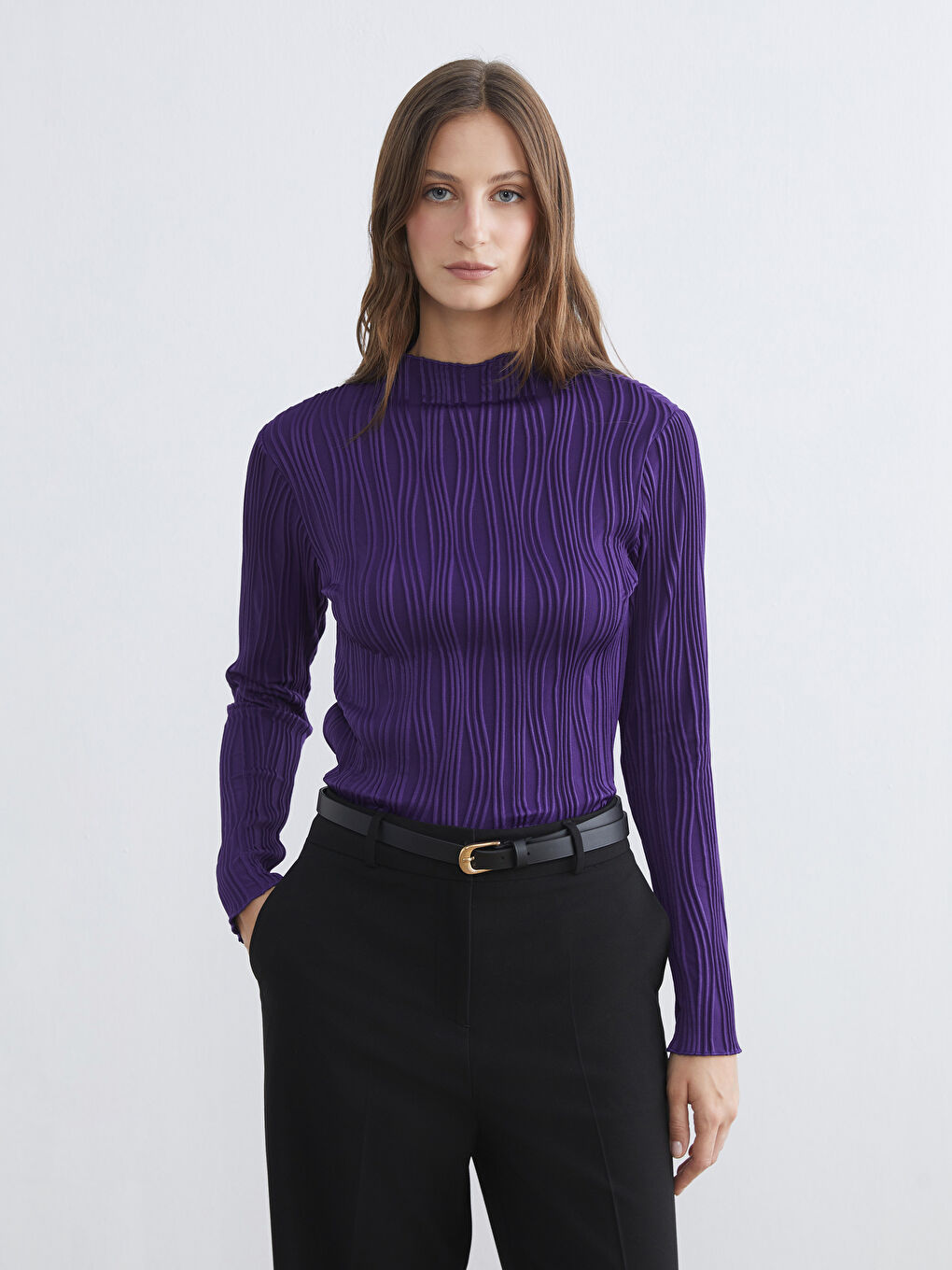 әйелдерге арналған биік жағалы рельефті боди